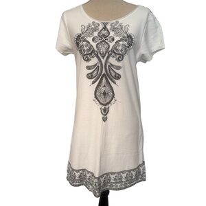 VENUS DRESS MINI WHITE BLACK FLORAL BEADED SHORT SLEEVE SIZE S